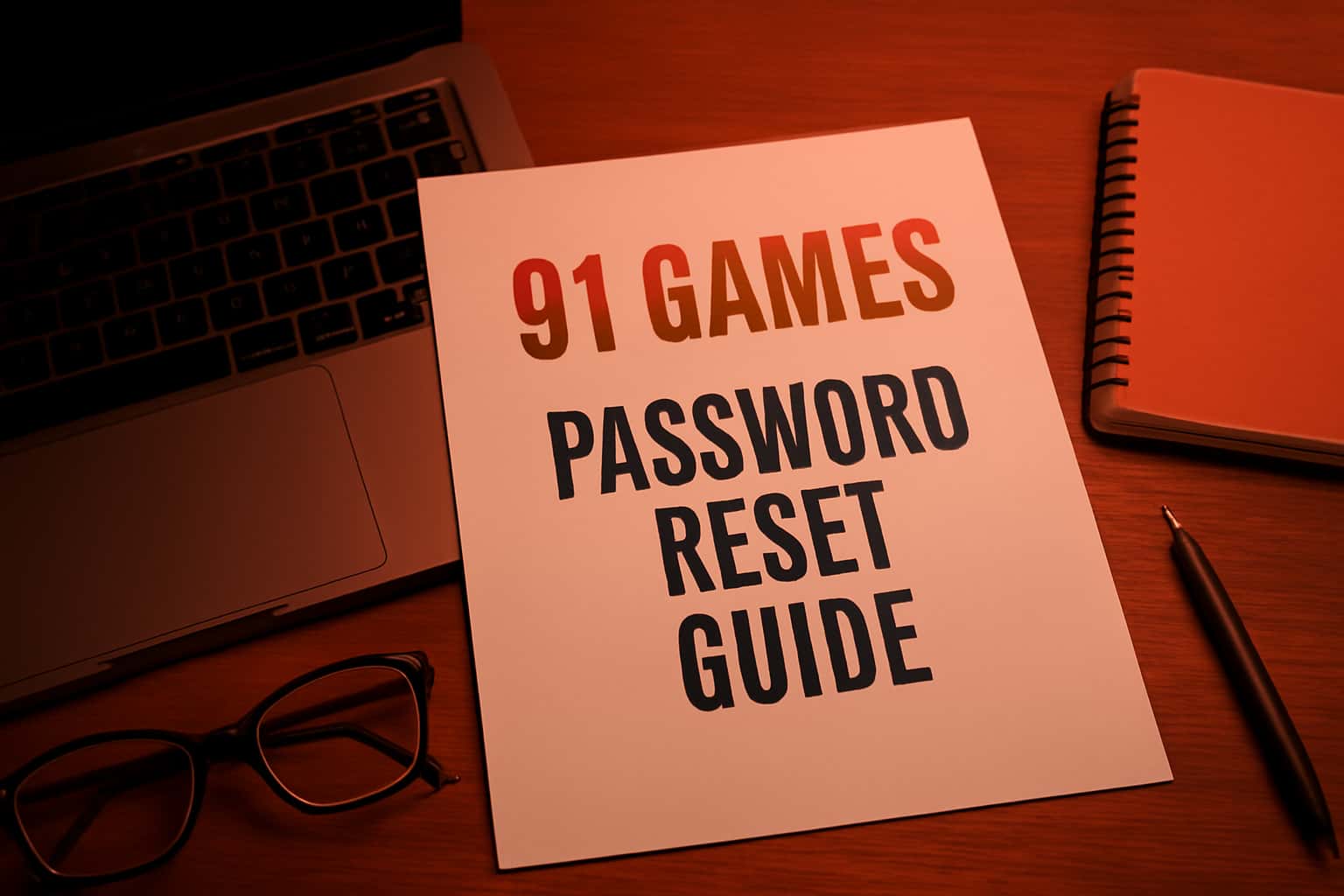 An informational scene illustrating the 91 Games Password Reset Guide with a focus on security and access.