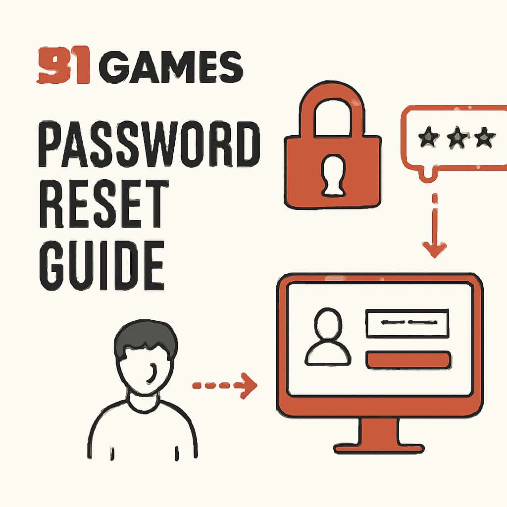An educational illustration depicting the password reset process for 91 Games.