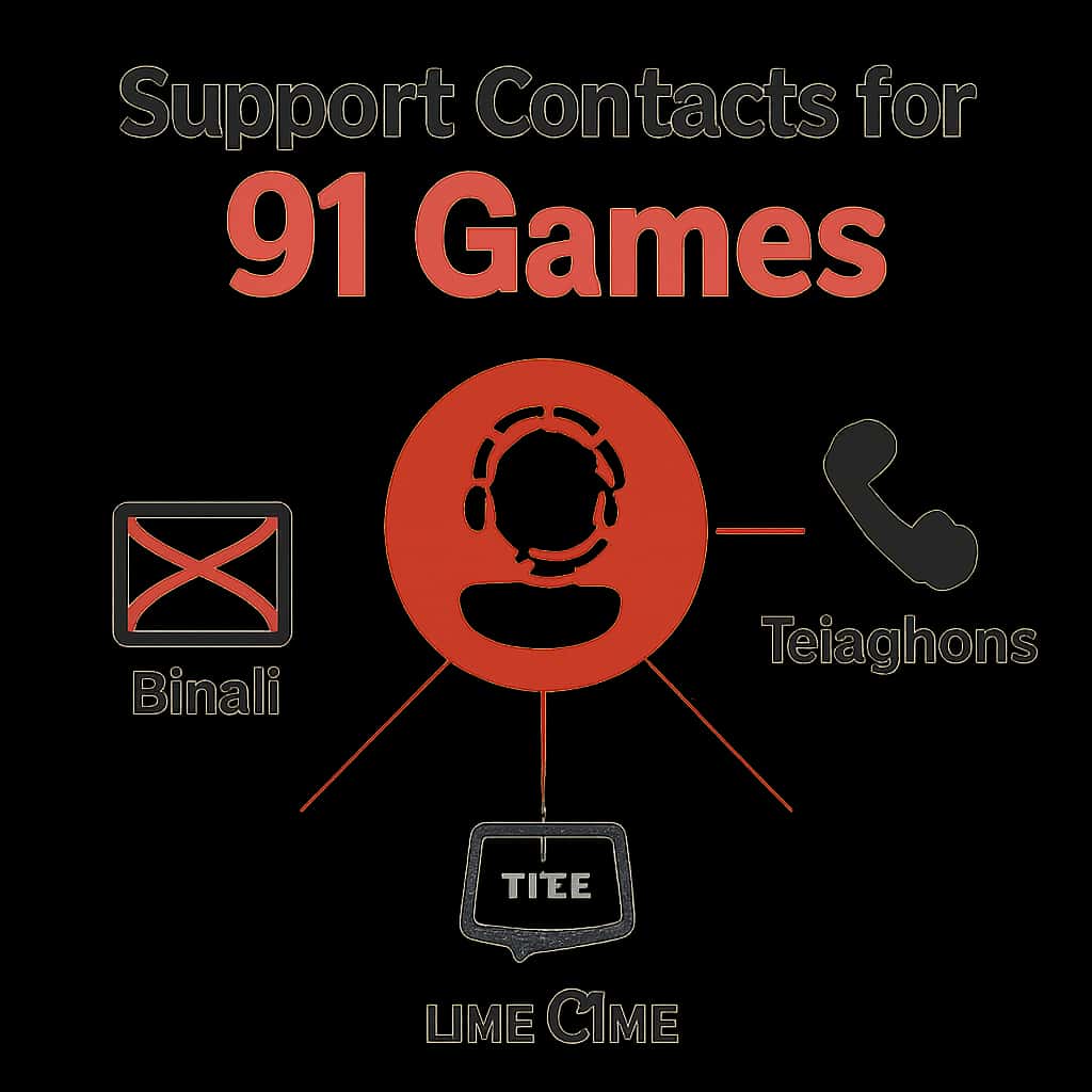 Illustration of support contacts and steps for 91 Games.