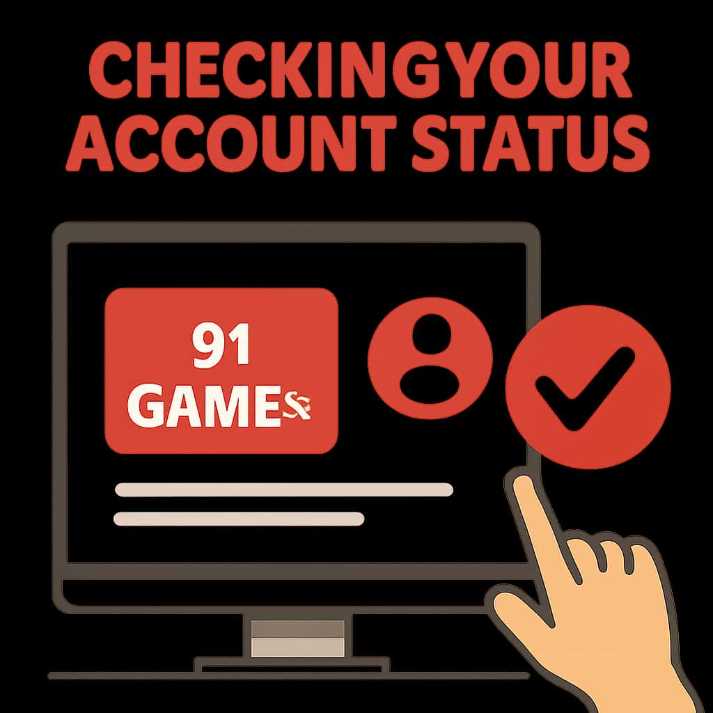 Illustration depicting the process of checking account status on 91 Games.