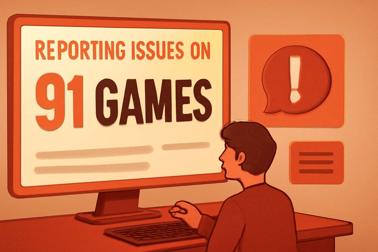 Informational scene about Reporting Issues on 91 Games.