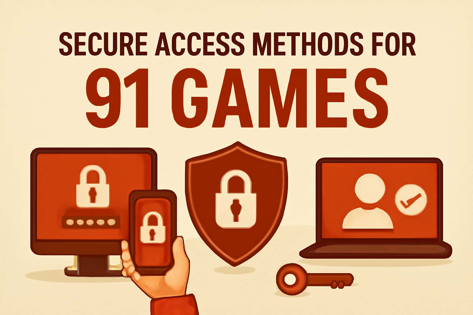 Informational scene showcasing secure access methods for 91 Games.